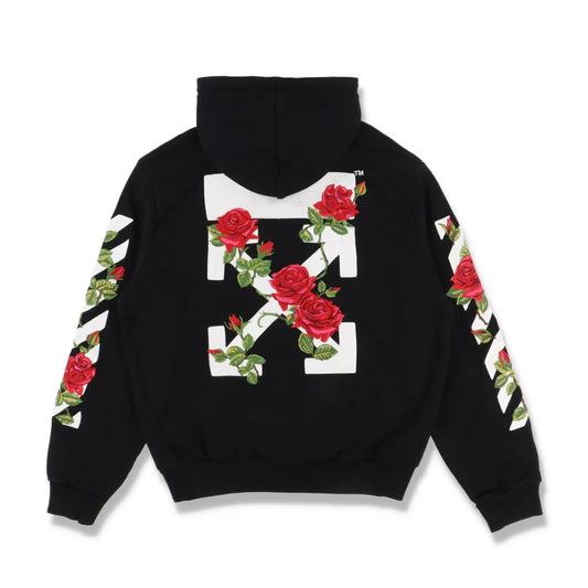 Off-White Diagonal Roses Zip Hoodie Black