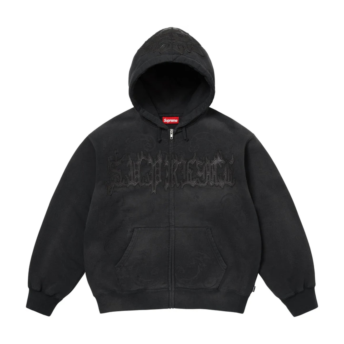 Supreme Leather Appliqué Zip Up Hooded Sweatshirt Black