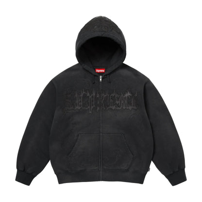 Supreme Leather Appliqué Zip Up Hooded Sweatshirt Black