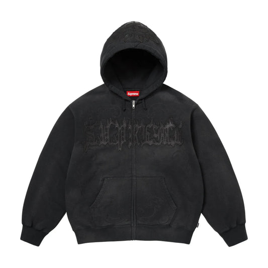 Supreme Leather Appliqué Zip Up Hooded Sweatshirt Black