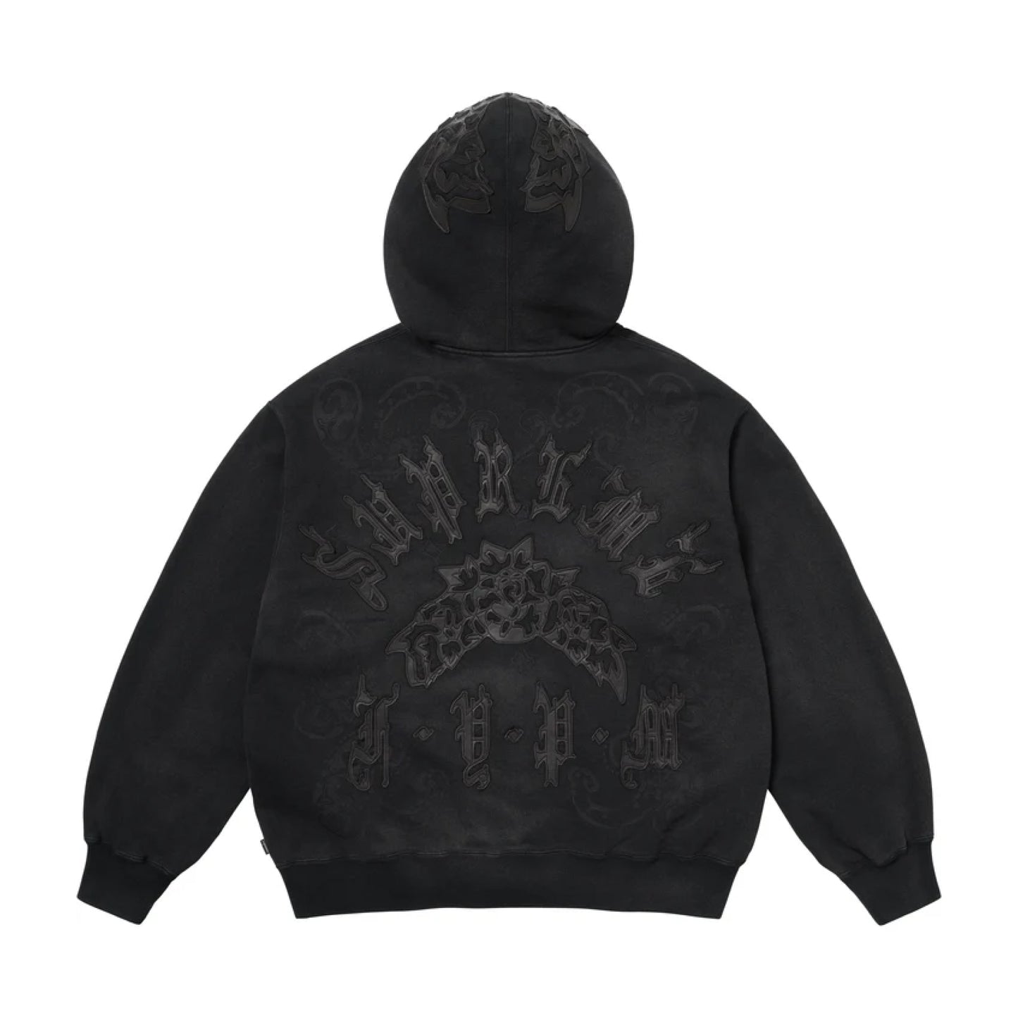 Supreme Leather Appliqué Zip Up Hooded Sweatshirt Black