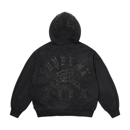 Supreme Leather Appliqué Zip Up Hooded Sweatshirt Black