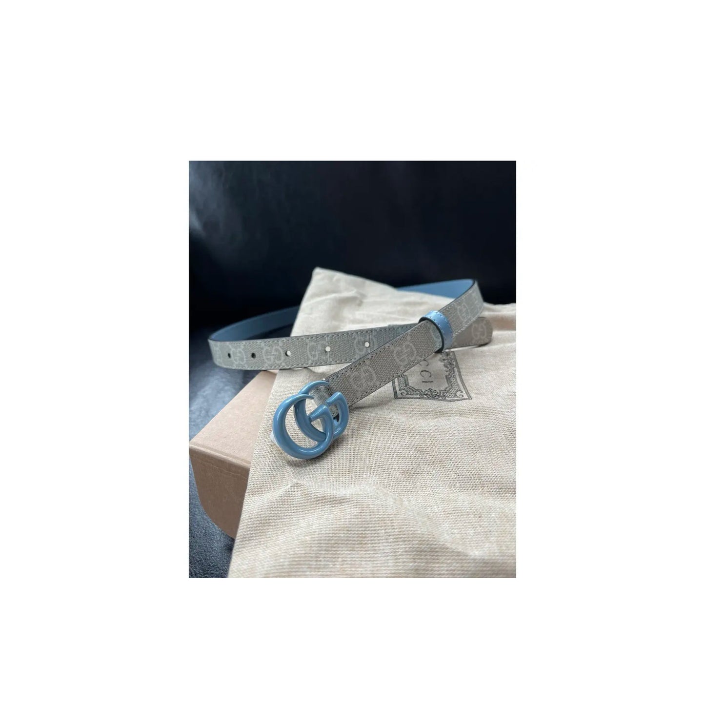 Gucci GG Marmont Wide Belt Light Blue/Beige