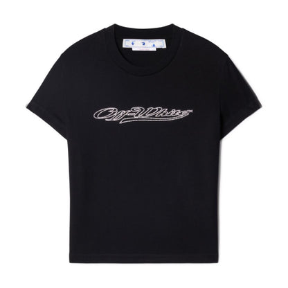 Off-White Rhinestone Bling Baseball Fitted Tee (W)